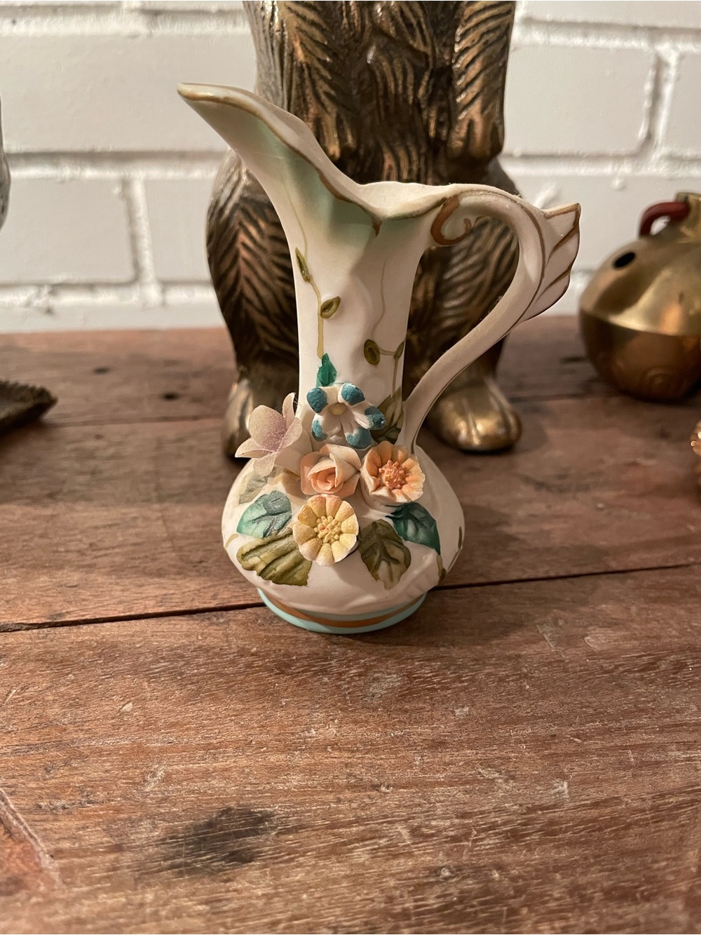 Vintage Bisque Porcelain Floral Bud Vase Mid Century 4.5” height Ceramic